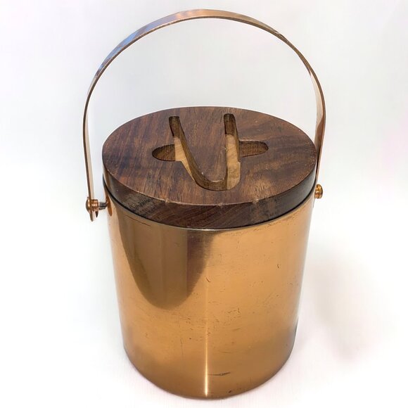 Vintage Copper and Wood Ice Bucket *read* - Picture 1 of 8